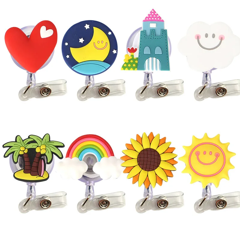 8 pcs/lot Lovely Heart Clouds House Nurse Retractable Badge Reel Pull ID Card 3D Badge Holder Belt Clip Hospital School Office