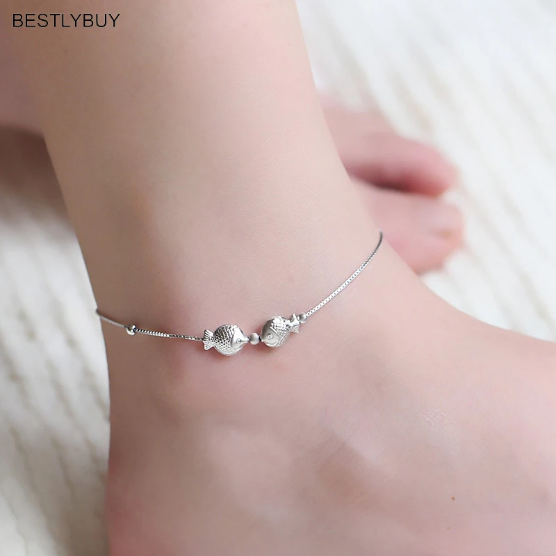 Женский ножной браслет BESTLYBUY на ногу из настоящего серебра 925 пробы с милыми