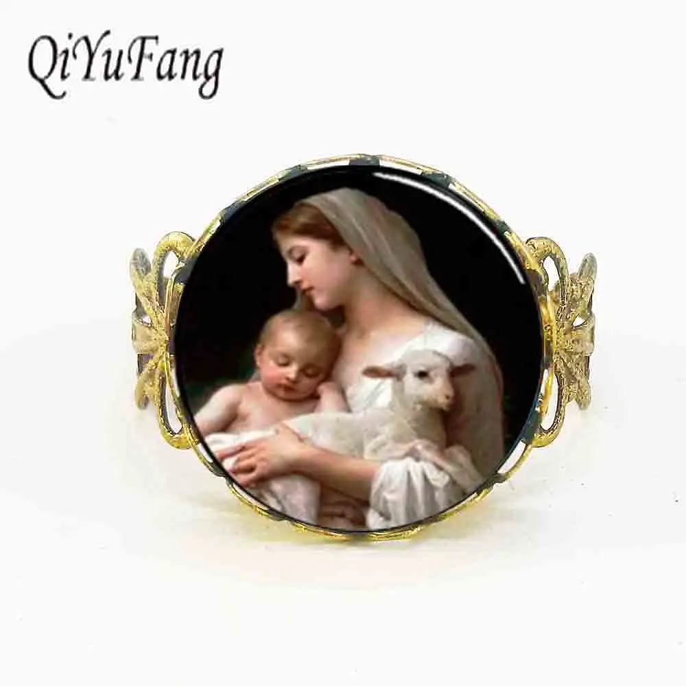 

(1 Pieces/Lot) Nativity Ring Virgin Mary Jesus and Lamb Spiritual Jewelry Christmas Ring Religious rings for women men xmas gift