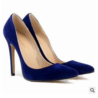 Blue Heel Loslandifen/женские туфли-лодочки на высоком каблуке; Свадебная обувь из флока; женские свадебные туфли-лодочки с острым носком на шпильке; пикантная Женская обувь в европейском стиле - Цвет: Blue Heel