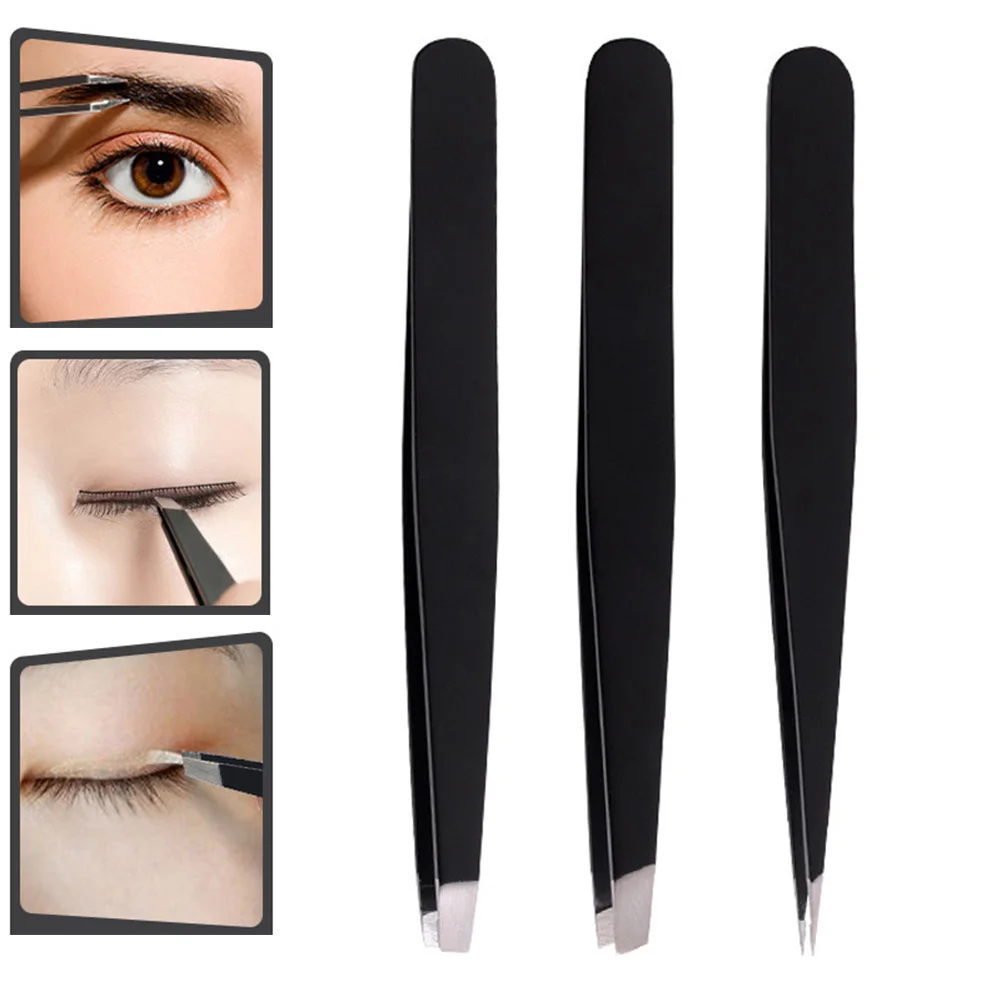 3 Pcs/Set Eyebrow Tweezers Stainless Steel Point Tip/Slant Tip/Flat Tip Hair Remover Tools Kit CD88 | Красота и здоровье