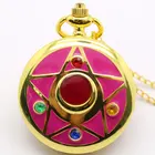 Женская тема Красный Цвет Звезда чехол кварцевые карманные часы с ожерельем цепочка подарок для девушек женщин день