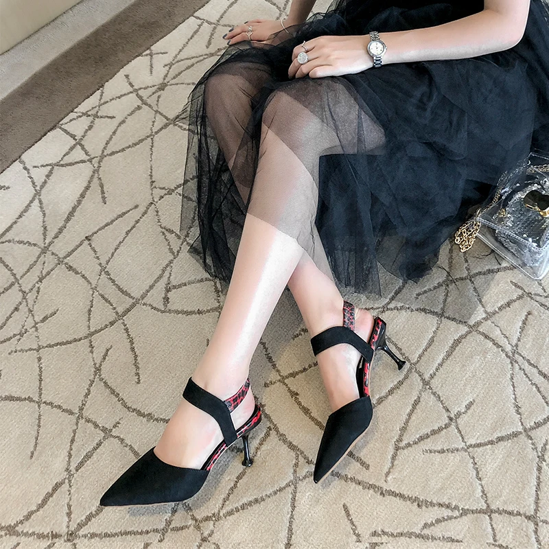 Летние женские туфли на высоком каблуке с пяткой 2019 г. замшевые туфли-лодочки