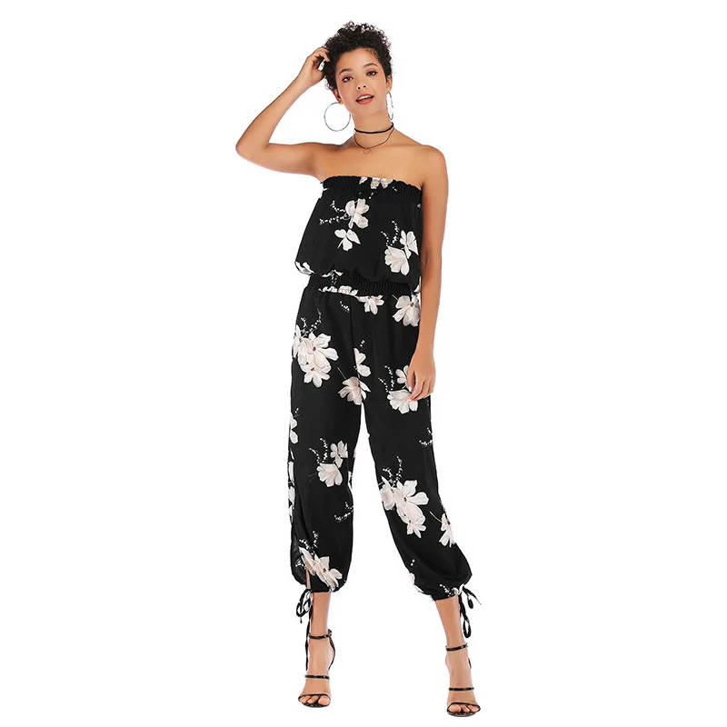 

Women's Jumpsuit Backless Print Off Shoulder Chiffon Jumpsuits Women Elegant Boho Folarl Summer Long Rompers Womens Jumpsuit