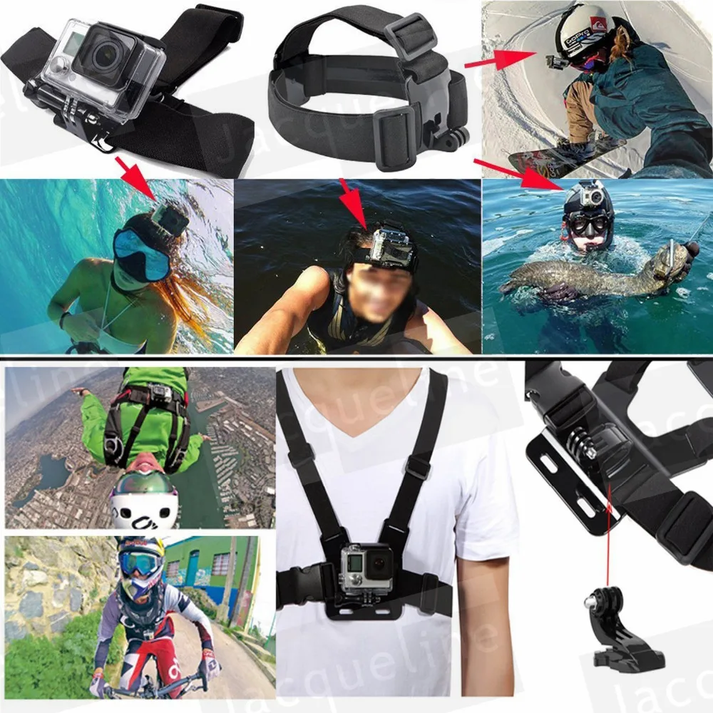 Жаклин для набора аксессуаров комплект Gopro HD hero 5 4 Session 3 + 2 SJCAM sj4000 sj5000 sj6000 EKEN H9R
