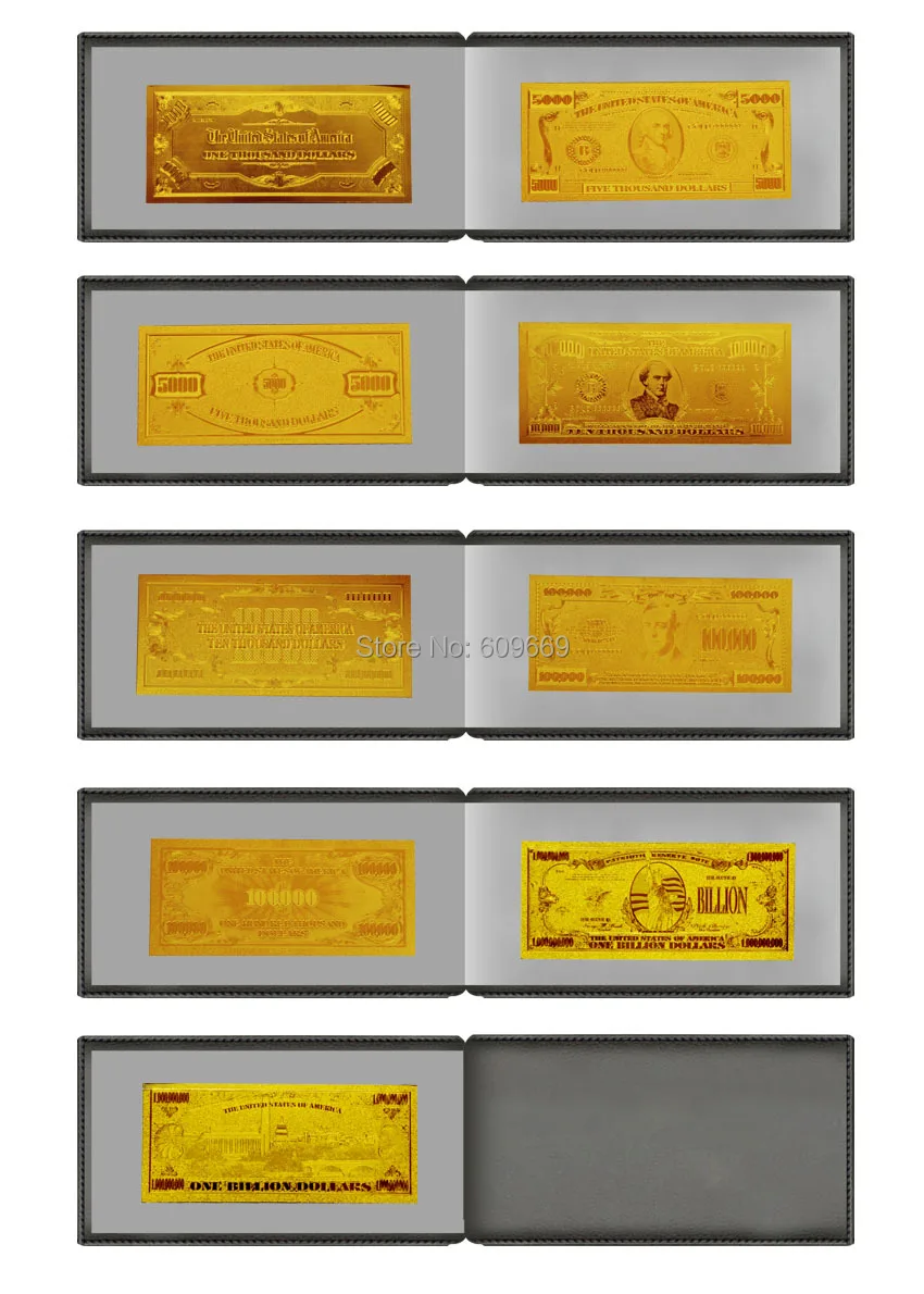 Альбом с золотыми банкнотами США 14 моделей полный комплект долларами 1 2 5 10 20 50 100