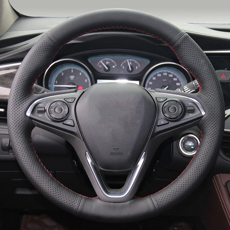 Черный чехол на руль из натуральной кожи ручной работы для Buick Excelle XT Encore Excelle Regal, чехлы на руль