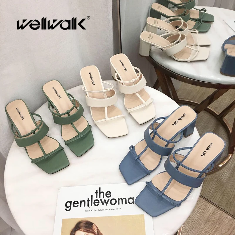 Wellwalk/женские шлепанцы с квадратным носком женские летние шлёпанцы из