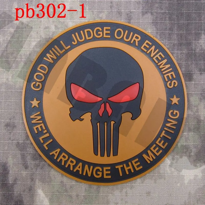 PB302 Tan 3D ПВХ патч Бог будет осуждать наших противников Wewill ARRANGETHEMEETING SEAL TEAM 6 Каратель Череп Резиновый патч - Цвет: PB302 Tan