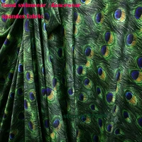 good swimwear fabric cottonspandex knitted peacock fabric stretch green peacock feather fabric diy sewing tights clothing
