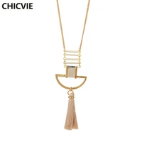chicvie boho casual stone steampunk necklaces gold color tassel pendant necklaces for women handmade beads jewelry sne160269
