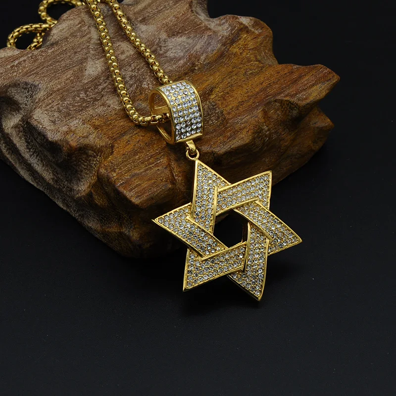 D&Z ожерелье в стиле хип хоп с изображением звезды Давида золотого цвета мощение CZ