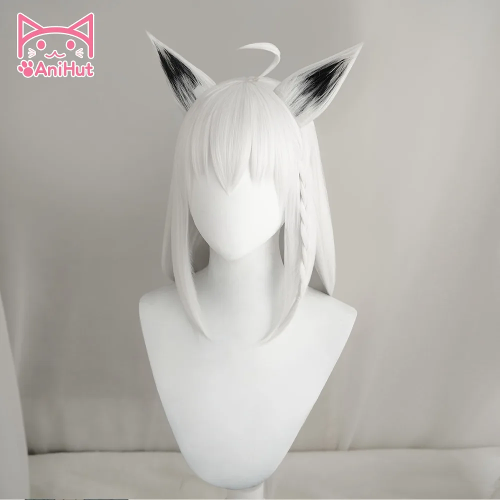 [Anihut】youtuber Hololive Shirakami Fubuki белый прямой парик Cos термостойкий синтетический
