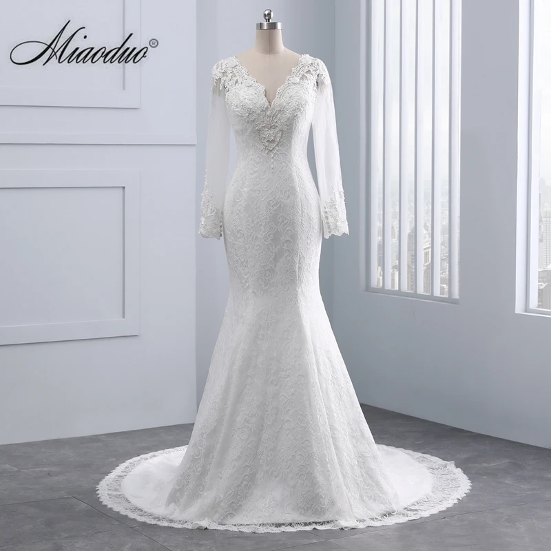 Miaoduo Vestido De Noivas Sereia/белые кружевные свадебные платья с длинными рукавами и