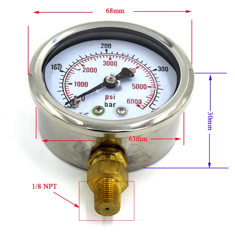 Qupb 63 мм Пейнтбол масляные большой стрелочный индикатор 400bar 6000psi Дайвинг Давление