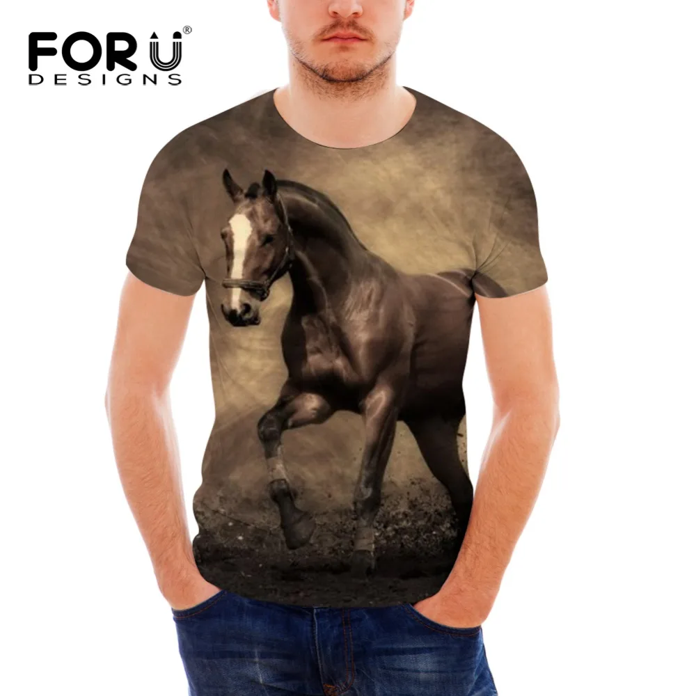 

FORUDESIGNS Wholesale Men Tops T-shirt 3D Crazy Horse Summer Short Sleeved Casual Shirt For Female Slim Bodybuilding Clothes T