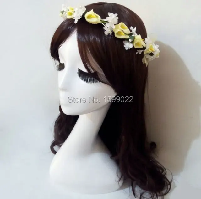 Calla Lily Свадебная Цветочная корона для девушек желтые аксессуары волос Подружка