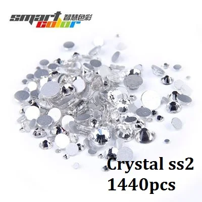 Crystal ss2 1440pcs Супер предложение блестящие 1440 шт SS2 до ss10 не горячей фиксации Прозрачный Кристалл хрусталя Цвет 3D дизайн ногтей украшения Flatback Стразы - Цвет: Crystal ss2 1440pcs