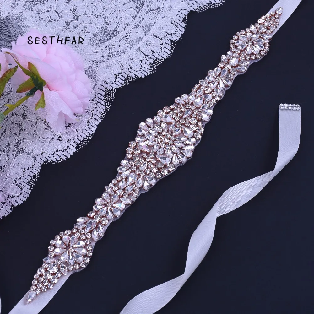 Rose Gold Rhinestones Bridal Belt Luxury Crystal Wedding Diamond Sash For Dress Accessories | Свадьбы и торжества