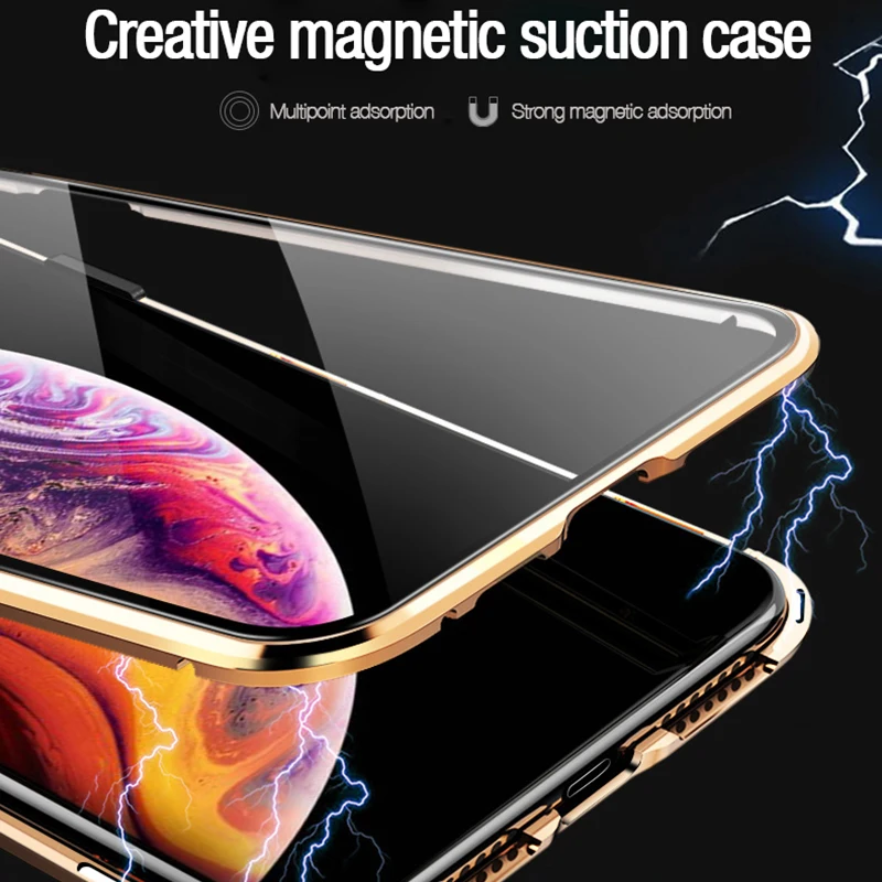 Металлический чехол для iPhone X Xs Max противоударный Магнитный 6 7 8 Plus закаленное