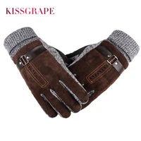2020 winter mens warm gloves genuine suede pig leather gloves mittens male thick bike motorcycle gloves men knitted guantes