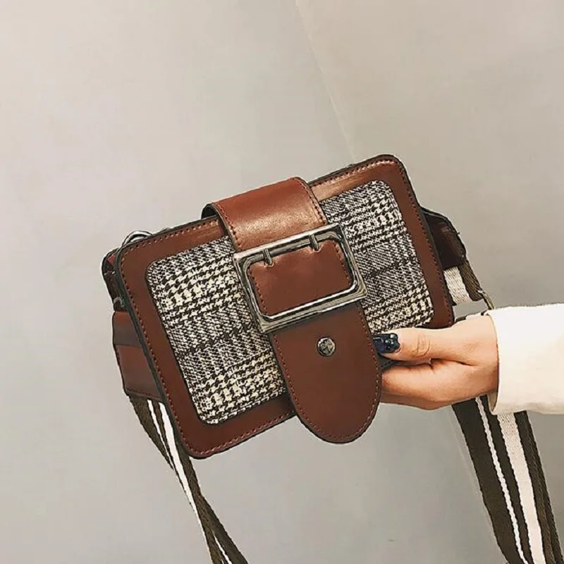 fashion soft woolen crossbody bag for women messenger ladies panelled plaid shoulder bags famous brands | Багаж и сумки