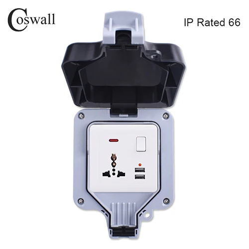 Coswall IP66 Всепогодный водонепроницаемый открытый коробка настенный разъем питания 1 банда Универсальный/Британский стандарт Коммутируемый выход с неоновым - Тип: Universal 3 hole