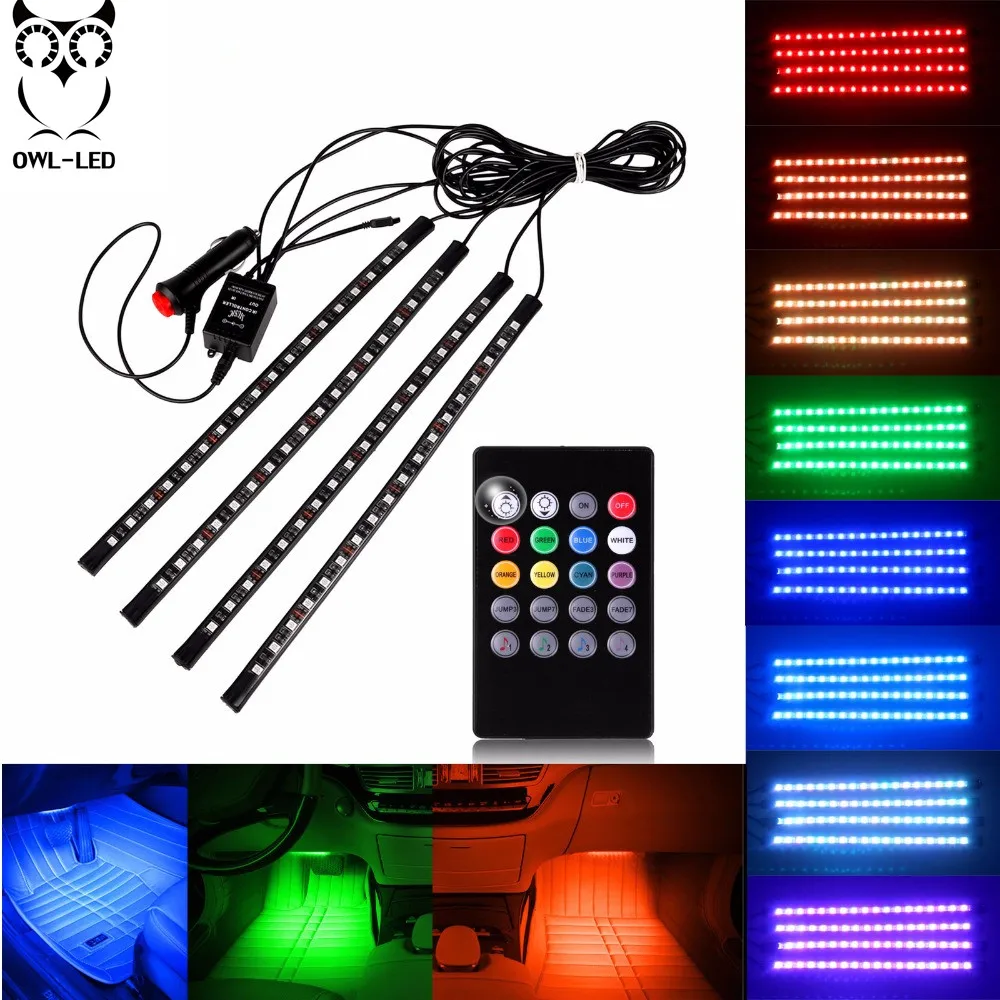 Сова LED 4 шт. автомобильные RGB Светодиодные полосы музыкальное управление