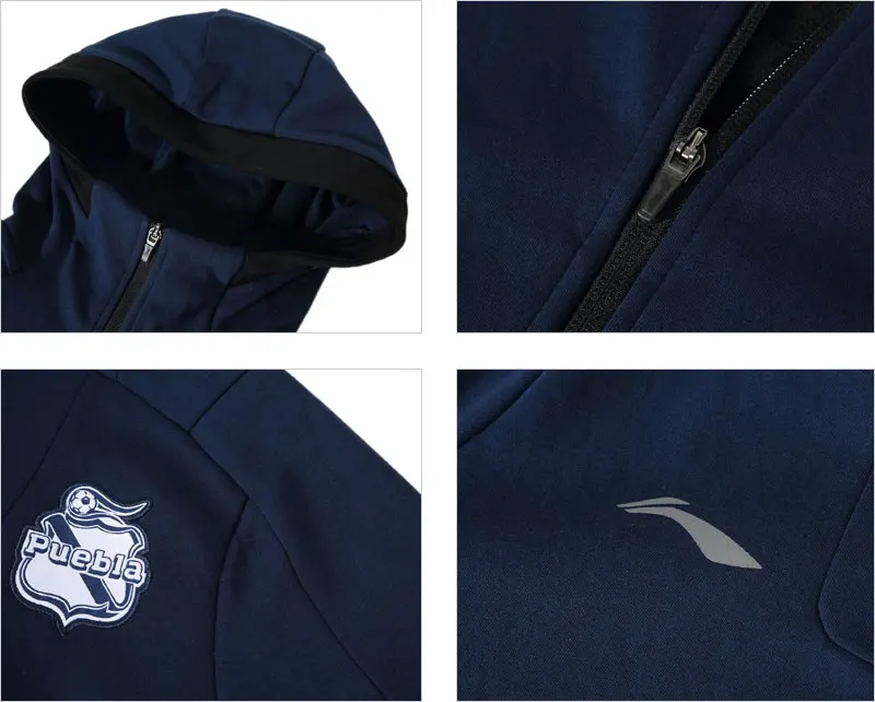 Li-Ning, Мужская Клубная Толстовка Puebla, на молнии, с капюшоном, теплая куртка, Стандартная посадка, подкладка, комфорт, спортивные топы, толстовки, AWDN839 MWW1589