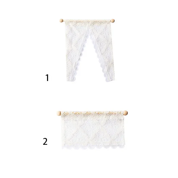 

1/12 Dollhouse Miniature Lace Curtain/Drape with Wooden Rod Doll House Decoration White Cassic Toy for Kids Dolls Accessories