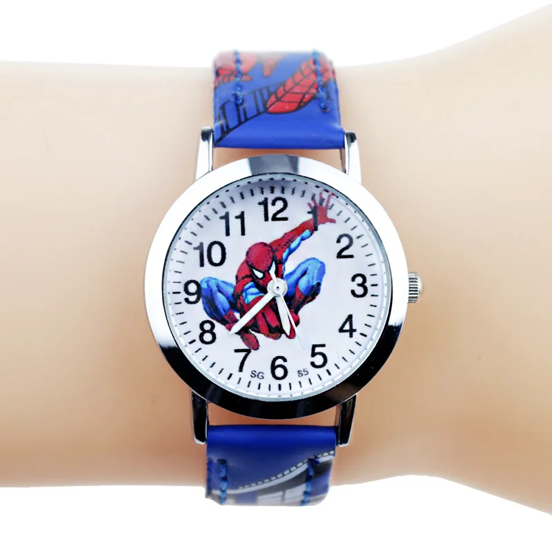 Boy Blue JOYROX Princess Elsa Pattern Girls Watch Cartoon Spiderman Boys Watches Leather Strap Wristwatch Kids Clock reloj de mujer - Цвет: Boy Blue