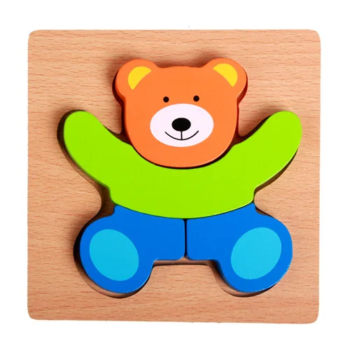 BearE Деревянные игрушки-головоломки для детей, Мультяшные животные, фрукты, деревянные пазлы для детей, обучающая игрушка для раннего развития - Цвет: BearE