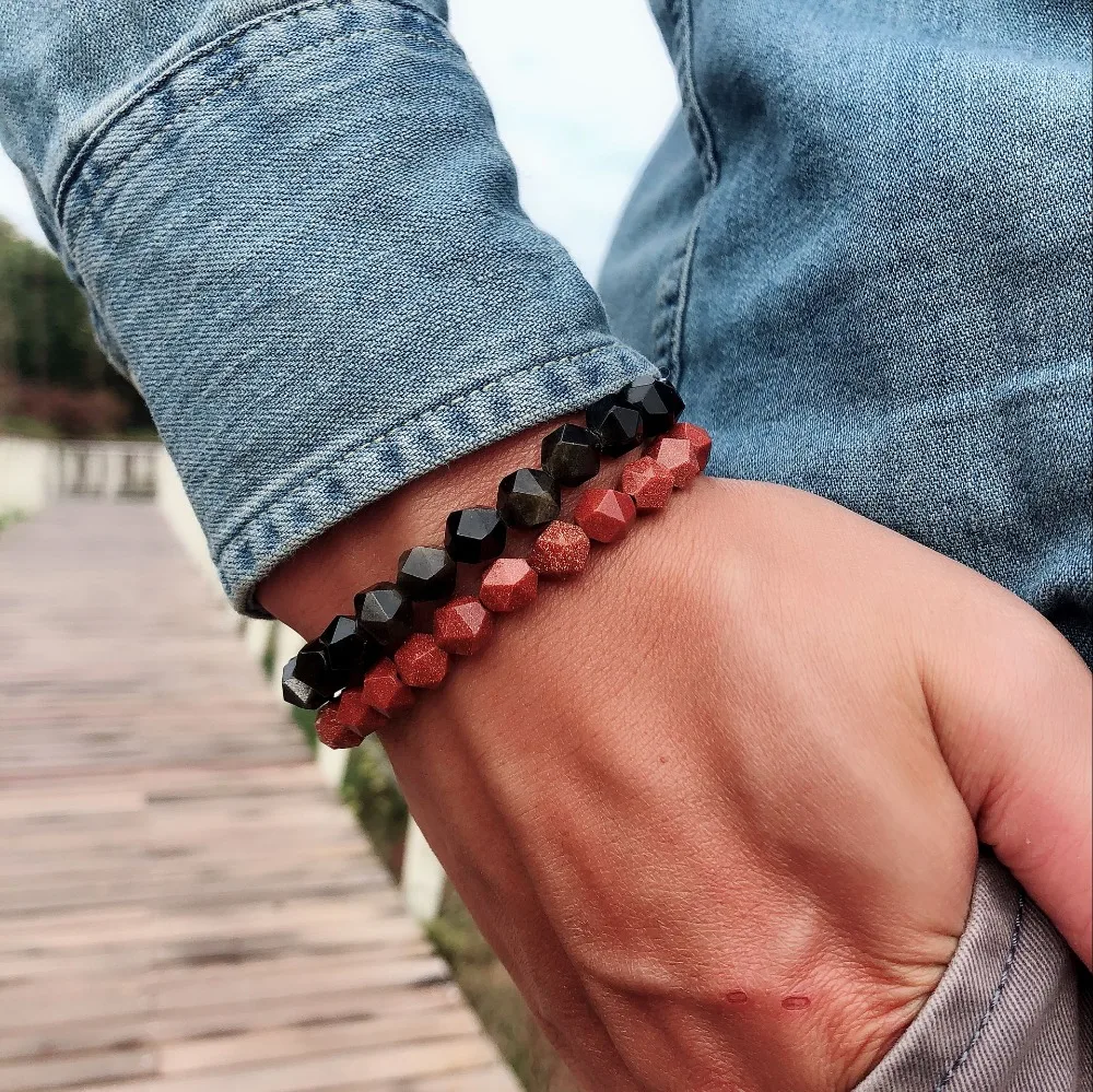 Wholesale Natural Stone Mix Colors 8mm Pink Crystal Labradorite Obsidian Section Onyx Energy Elastic Bracelet Women Men | Украшения и