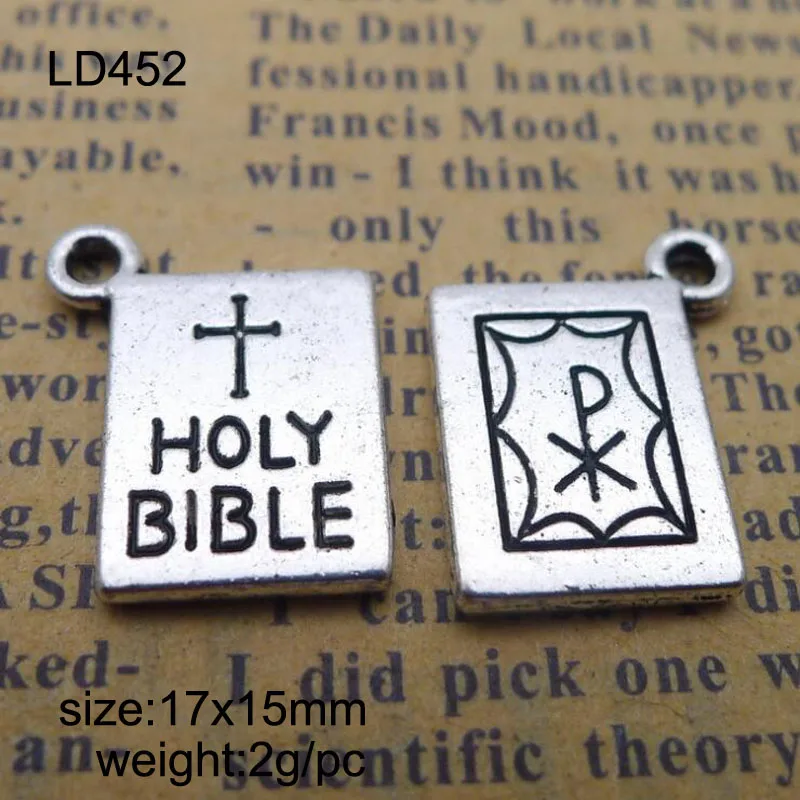 

25pcs/lot 17x15mm Zinc Alloy Antique Silver Holy Bible Charms Pendants For Jewelry Making