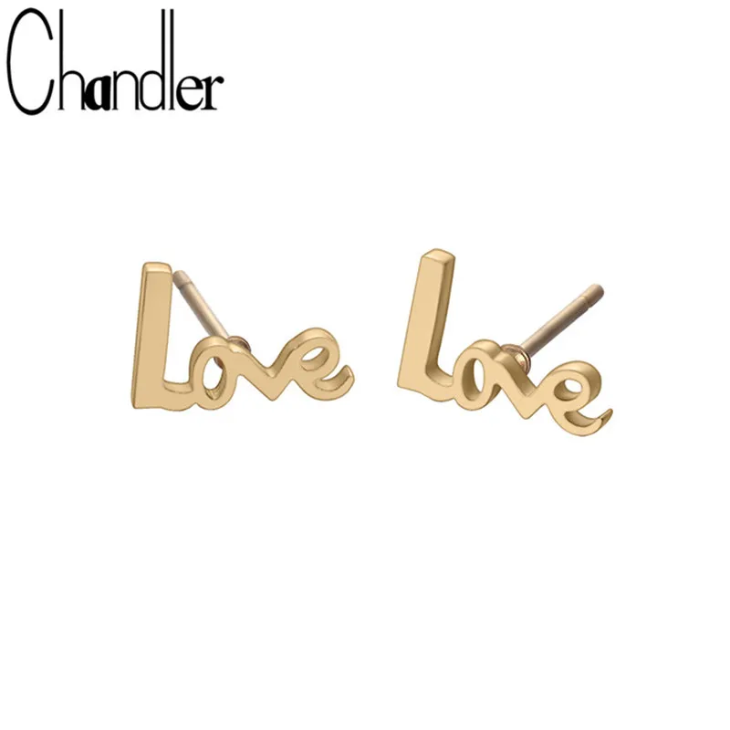 Chandler Simple Small Tiny Love Letter Stud Earrings For Women Bohemia Post Gold Color Statement 316L Bijoux | Украшения и