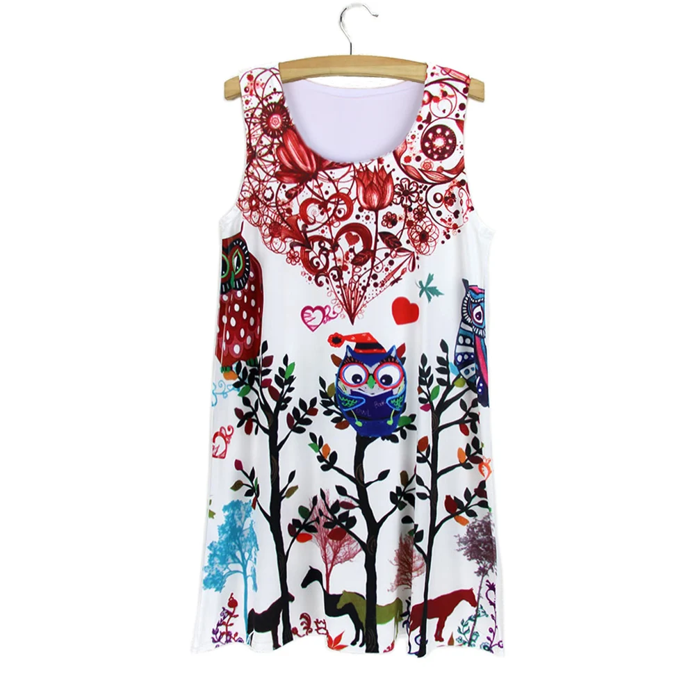 Летнее платье винтажное модное женское без рукавов с принтом совы|summer dress|mini