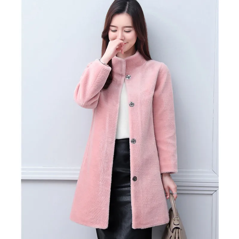 

UHYTGF High quality Wool Fur Coat Women 2019 fashion Sheep shearing winter Fur jacket long Female Plus size Outerwear S-3XL1168