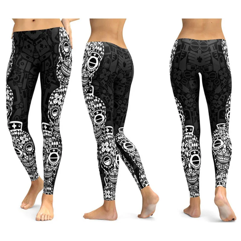 TQSKK Yoga Pants Women Sports Fitness Running Skull Leggings Sexy New Arrival Gym Wear Elastic Slim Workout | Спорт и развлечения