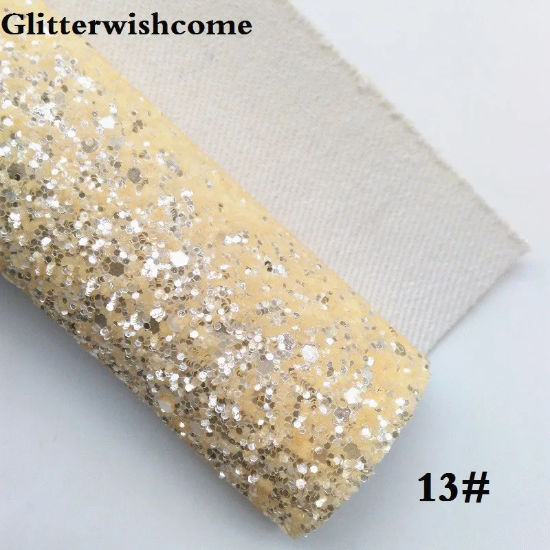 Glitterwishcome 21X29 см A4 размер винил для луков Кристалл Толстый блеск кожа ткань винил для луков, GM128A - Color: 13