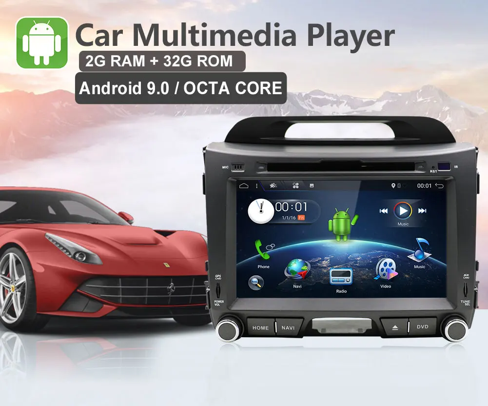 Для KIA Sportage 2011- Android 9,0 Восьмиядерный автомобильный dvd-плеер Радио Стерео gps навигация wifi карта камера заднего вида