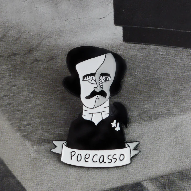 Я люблю Poecasso! Edgar Allan Poe Pablo Poecasso, броши, жесткая эмалированная булавка, значки для мужчин и женщин, подарок для любителей книг