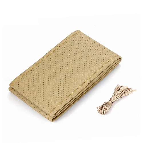 38CM beige Чехол рулевого колеса автомобиля 38 см 40 см ручной сшитый DIY микрофибра крышка колеса автомобиля с иглой и резьбой аксессуары для интерьера - Название цвета: 38CM beige