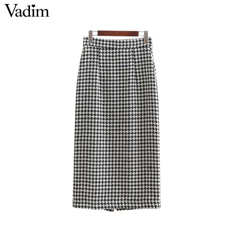 Vadim Женская винтажная клетчатая миди юбка faldas mujer Houndstooth пуговицы Ретро одежда