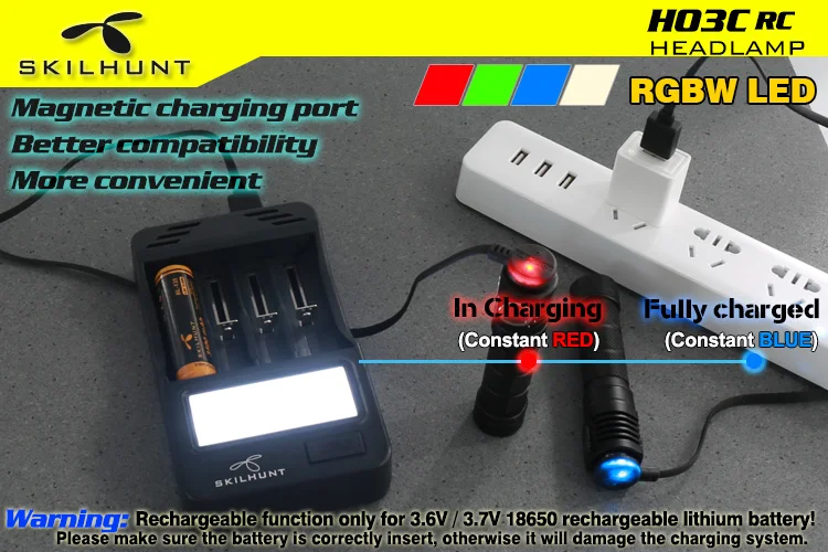 Skilhunt H03C RC CREE XM-L красный/зеленый/синий/белый многоцветный светодиодный налобный фонарь