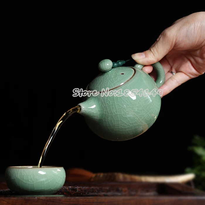 230 мл Горячая хрустящая глазурь Brother Kiln Longquan Celadon Zisha керамика Искусство большой емкости Исин глина антикварный фарфоровый чайник