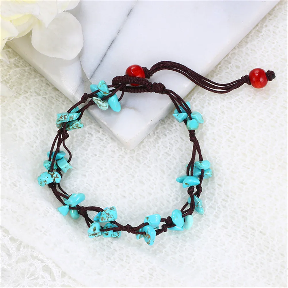 MLING Винтаж ручной работы черный провод веревка браслет с Зелеными камнями ножной