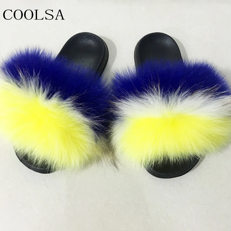 Женские меховые шлепанцы COOLSA зимние теплые сандалии с открытым носком и лисьим