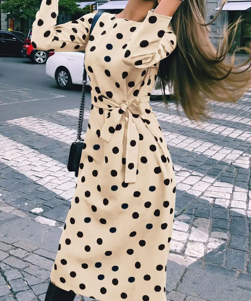 HEE GRAND/весна 2019 новое женское платье на шнуровке богемное в горошек с длинными