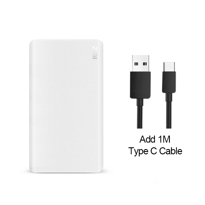Add Type C Cable ZMI 5000 мАч Внешний аккумулятор, портативная зарядка, двусторонний QuickCharge QC 2,0, мини внешний аккумулятор для iOSAndroid телефона - Цвет: Add Type C Cable