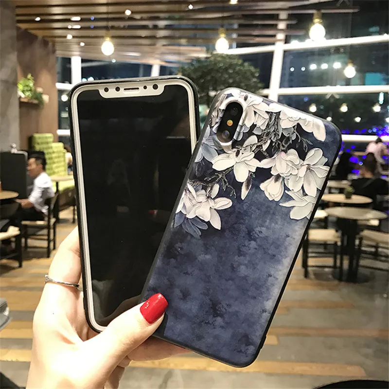 Силиконовый чехол с голубым цветком для Iphone 8 7 6 6s 5 5S полным корпусом мягкий из ТПУ